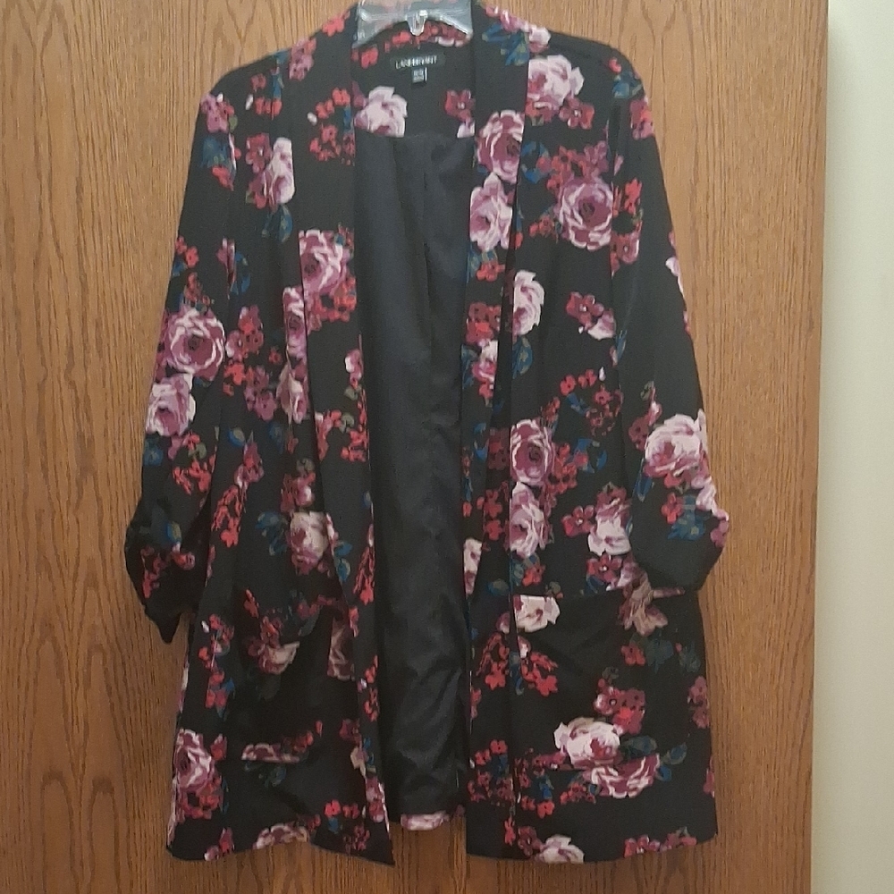Lane Bryant Black and Pink Floral Jacket